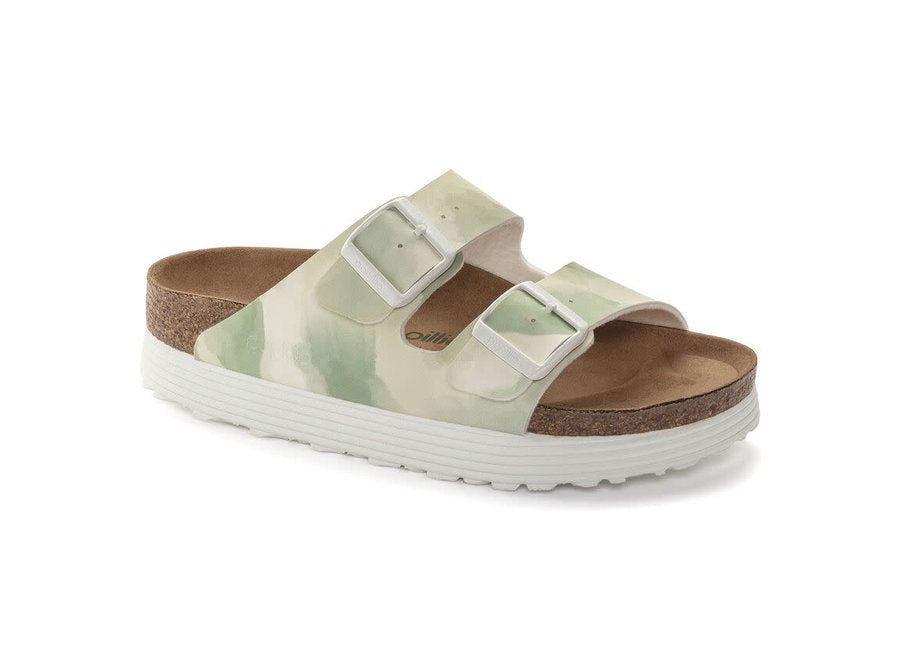 BIRKENSTOCK ARIZONA PLATFORM VEGAN WATERCOLOR KHAKI BIRKI FLOR NARROW