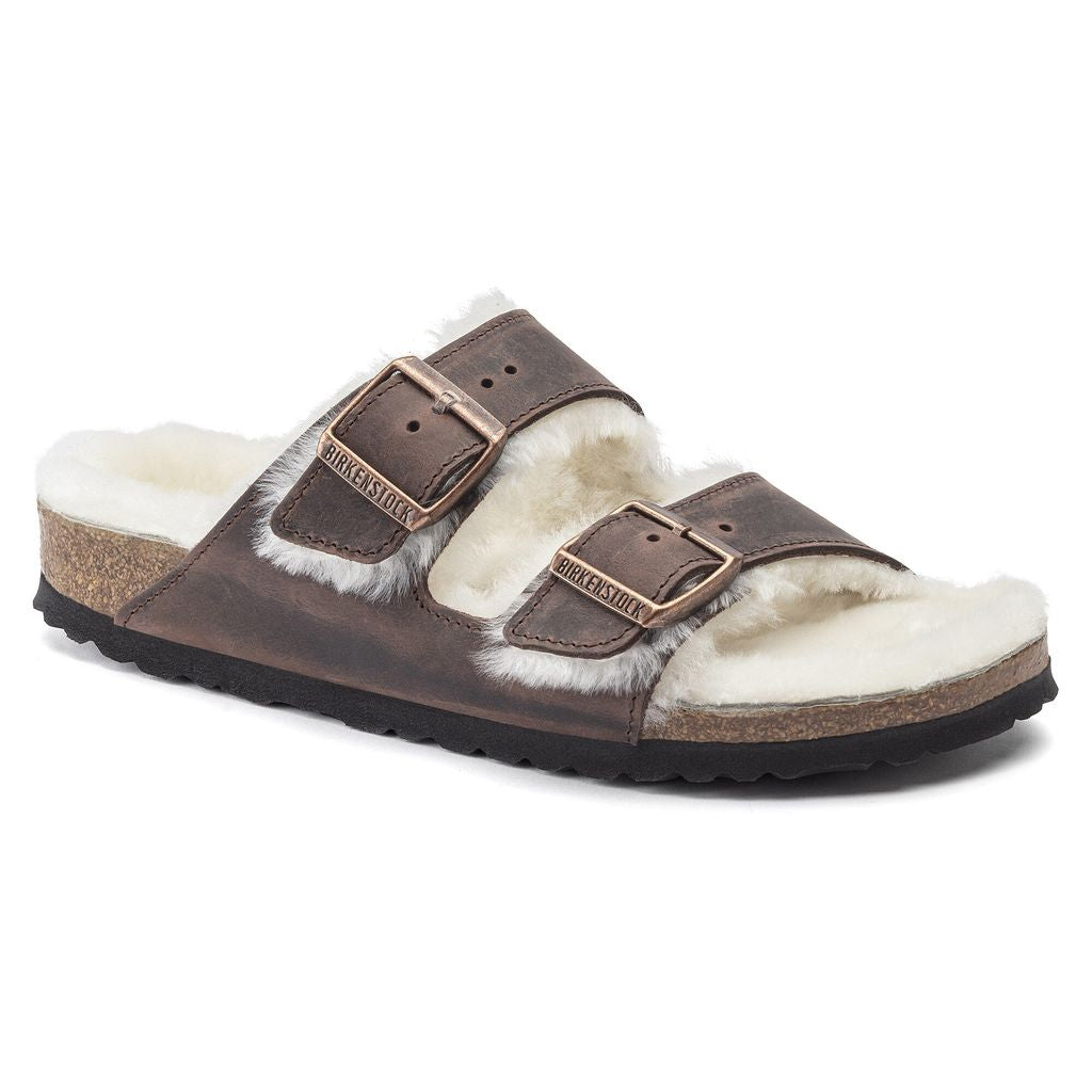 Birkenstock Arizona Shearling - Oiled Leather Upper - Cork-Latex Footbed - Adjustable Straps - EVA Sole - Multiple Colors and Size