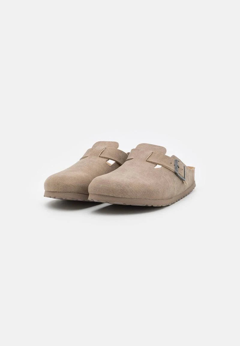 BIRKENSTOCK BEND EGGSHELL GRAY TAUPE LEATHER SUEDE NARROW