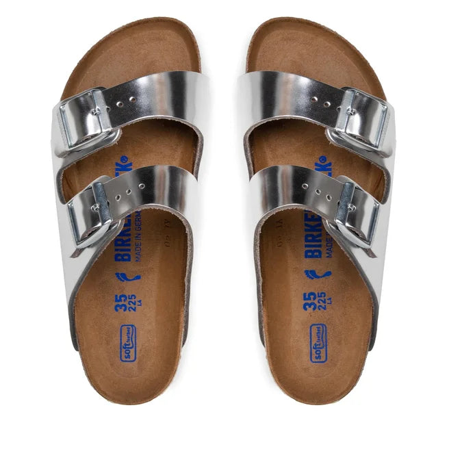 BIRKENSTOCK ARIZONA PEARLS SILVER LEATHER NARROW